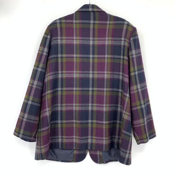 VTG 90s Sag Harbor Single Button Blazer Jacket Womens Sz XXL Purple Navy Plaid - Picture 2 of 5